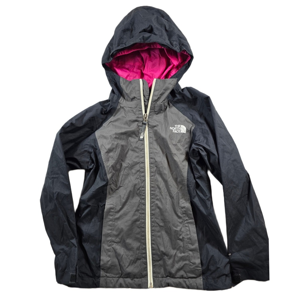 The North Face DryVent Jacket Girls Small 7/8 Black Grey Pink Shell Rain Wind